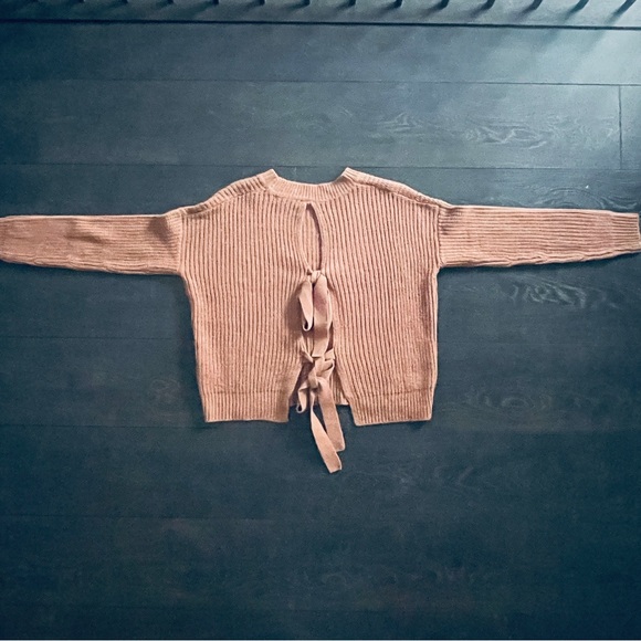 MISSGUIDED Backless Tie-Up Bow Dusty Rose Ling Sleeve Sweater - Picture 7 of 14